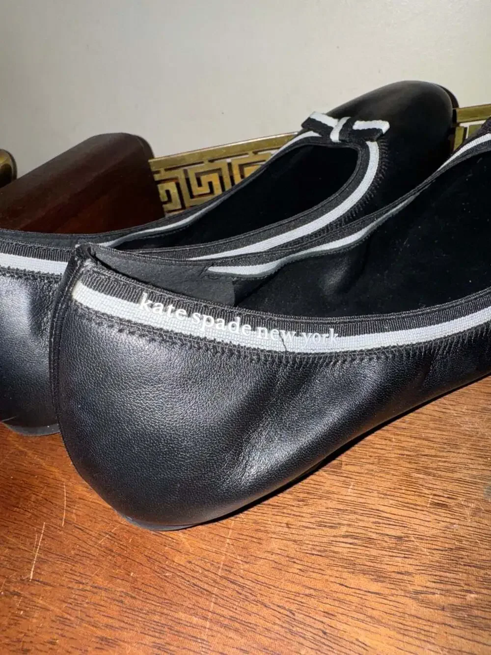 Kate Spade Claudette Leather Ballet Flats in Black/White Trim - Picture 4 of 5